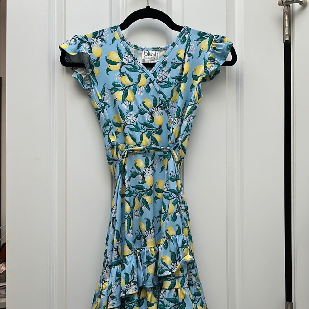 Blush Lemon Patterned Dress with Blue and Yellow